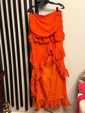 PrettyLittleThing Orange Ruffle Maxi Skirt